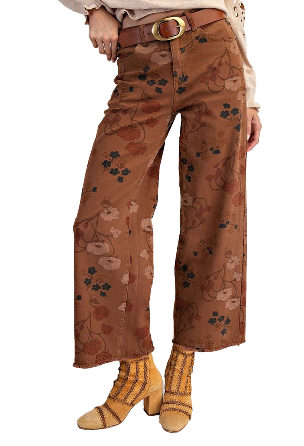 Easel Floral Printed Stretch Twill Pants
