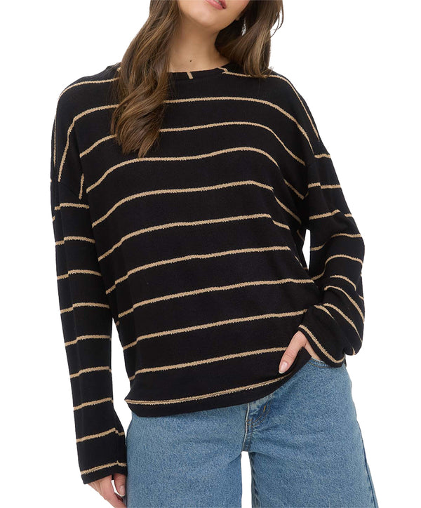 Blu Pepper Stripe Long Sleeve Drop Shoulder Knit Top