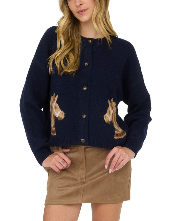 Blu Pepper Horse Jacquard Long Sleeve Button Down Cardigan