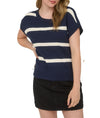 Blu Pepper Stripe Side Tie Short Sleeve Knit Sweater