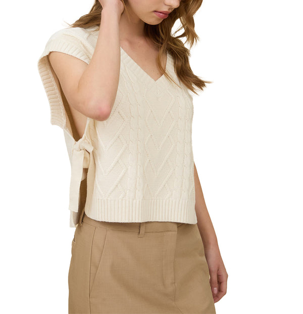 Blu Pepper Cable Knit V Neck Side Tie Sweater Vest