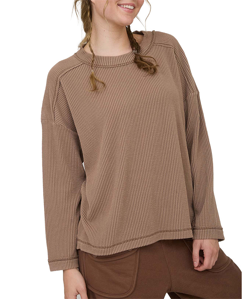 Blu Pepper Crew Neck Ribbed Long Sleeve Knit Top