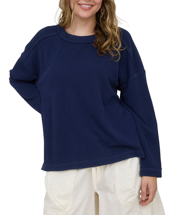 Blu Pepper Crew Neck Ribbed Long Sleeve Knit Top