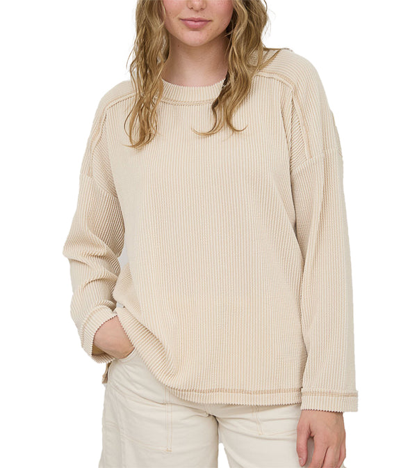 Blu Pepper Crew Neck Ribbed Long Sleeve Knit Top