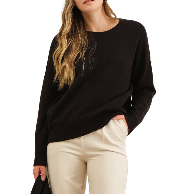 Blu Pepper Solid Crewneck Front Seam Knit Sweater