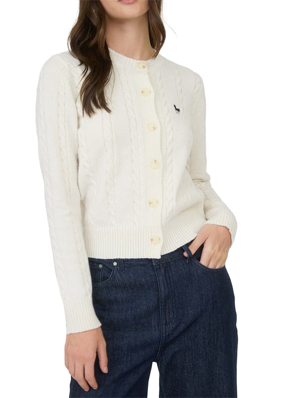 Blu Pepper Horse Embroidery Cable Knit Cardigan