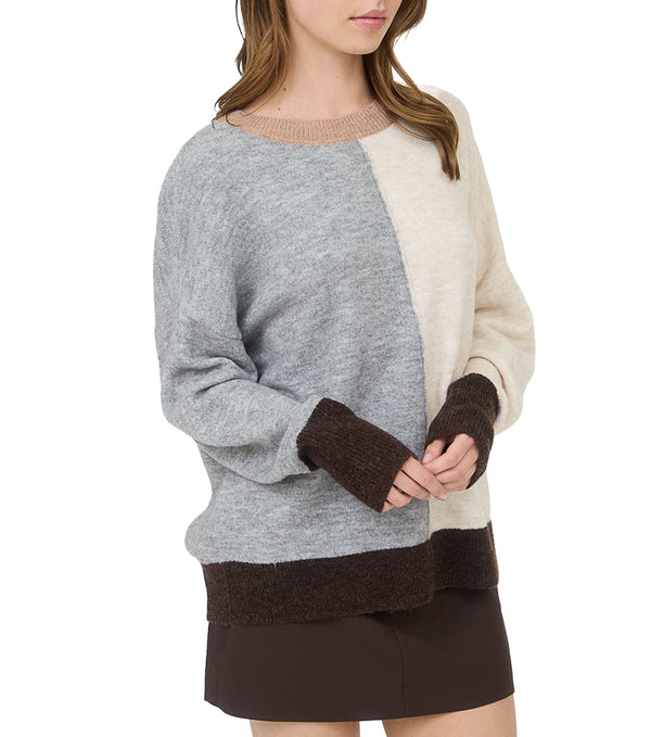 Blu Pepper Colorblock Front Seam Long Sleeve Knit Sweater