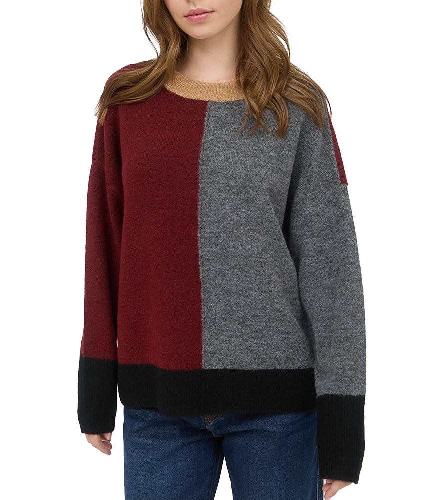 Blu Pepper Colorblock Front Seam Long Sleeve Knit Sweater