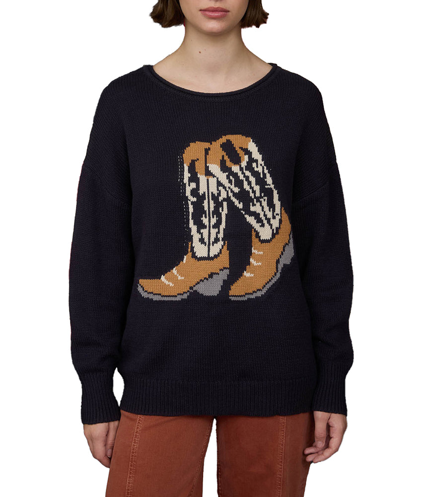 Blu Pepper Western Boot Jacquard Long Sleeve Knit Sweater