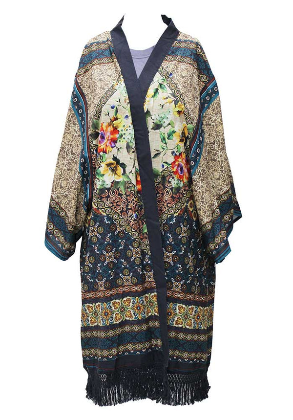 Umgee USA Mix Print Fringe Kimono