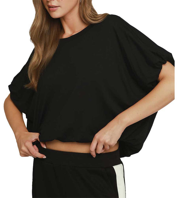 Umgee USA Double Lined Bubble Sleeve And Hem Top