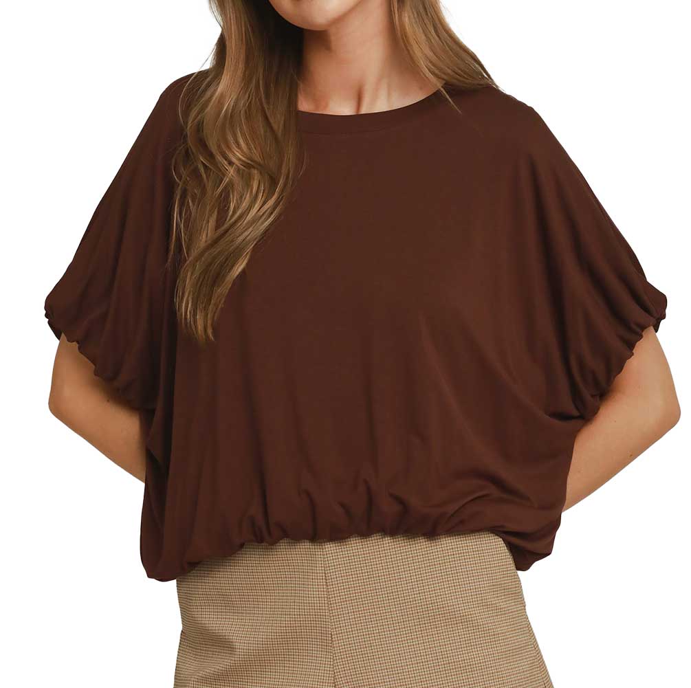 Umgee USA Double Lined Bubble Sleeve And Hem Top
