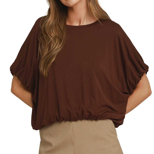 Umgee USA Double Lined Bubble Sleeve And Hem Top
