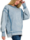 ZENANA Acid Wash Exposed-Seam Fleece Sweatshirt