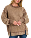 ZENANA Acid Wash Exposed-Seam Fleece Sweatshirt