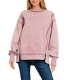ZENANA Acid Wash Exposed-Seam Fleece Sweatshirt