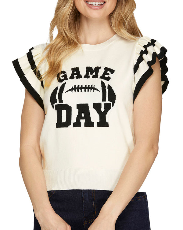 She + Sky Game Day Ruffled Sleeve Sweater Top