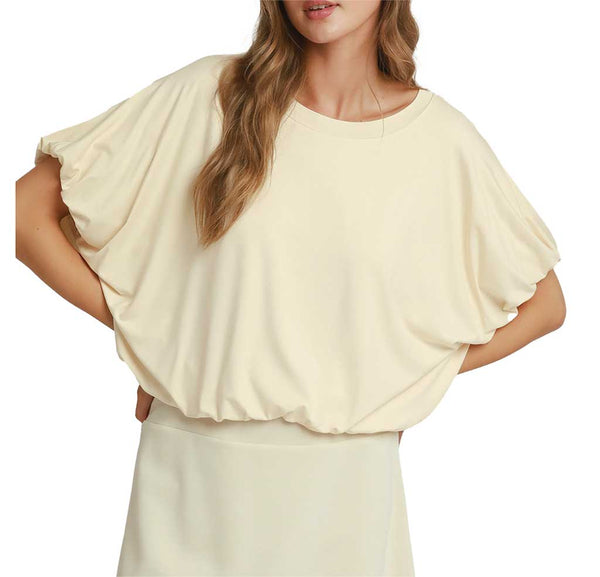Umgee USA Double Lined Bubble Sleeve And Hem Top