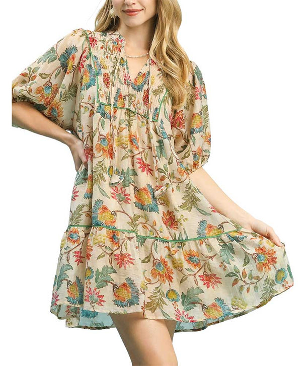 Umgee USA Floral Tiered Babydoll Dress