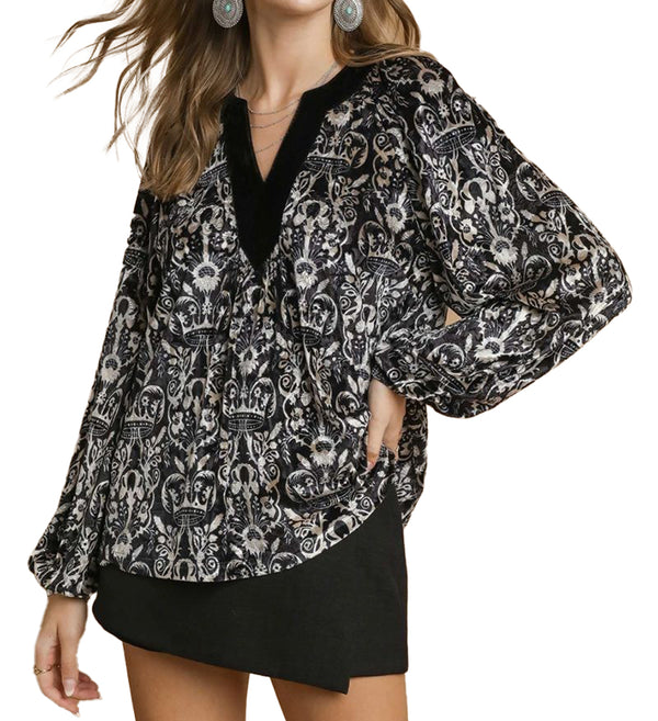 Umgee USA Velvet Jacquard Boho Blouse