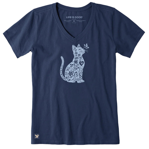 Life Is Good Ladies Botanicat Crusher V-Neck T-Shirt