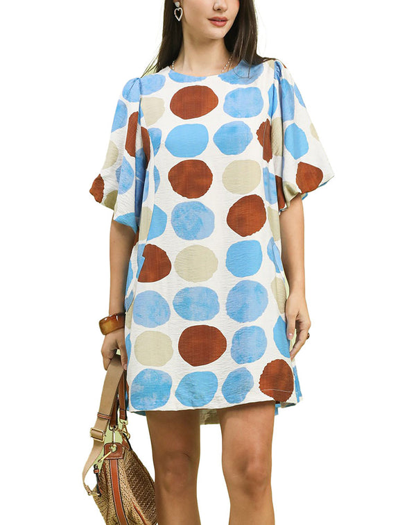 Umgee USA Abstract Dot Bubble Sleeve Tunic Dress