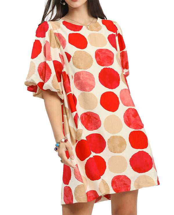 Umgee USA Abstract Dot Bubble Sleeve Tunic Dress
