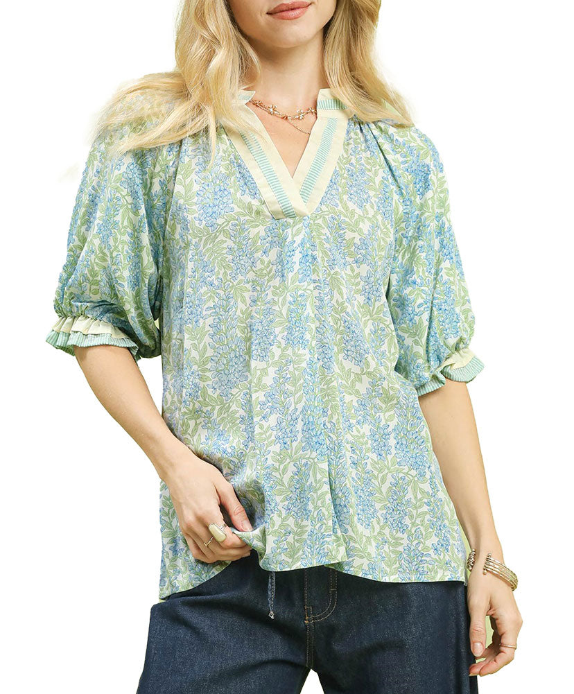 Umgee USA Spring Burst Print V-Neck Top