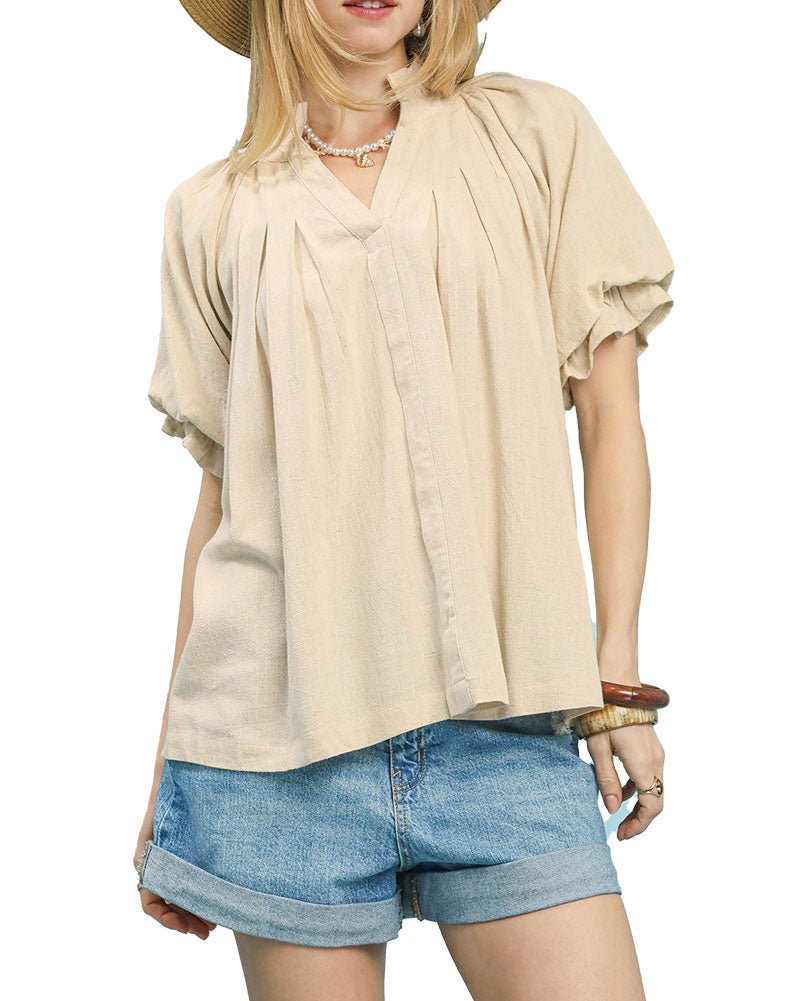 Umgee USA Linen V-Neck Flutter Sleeve Top