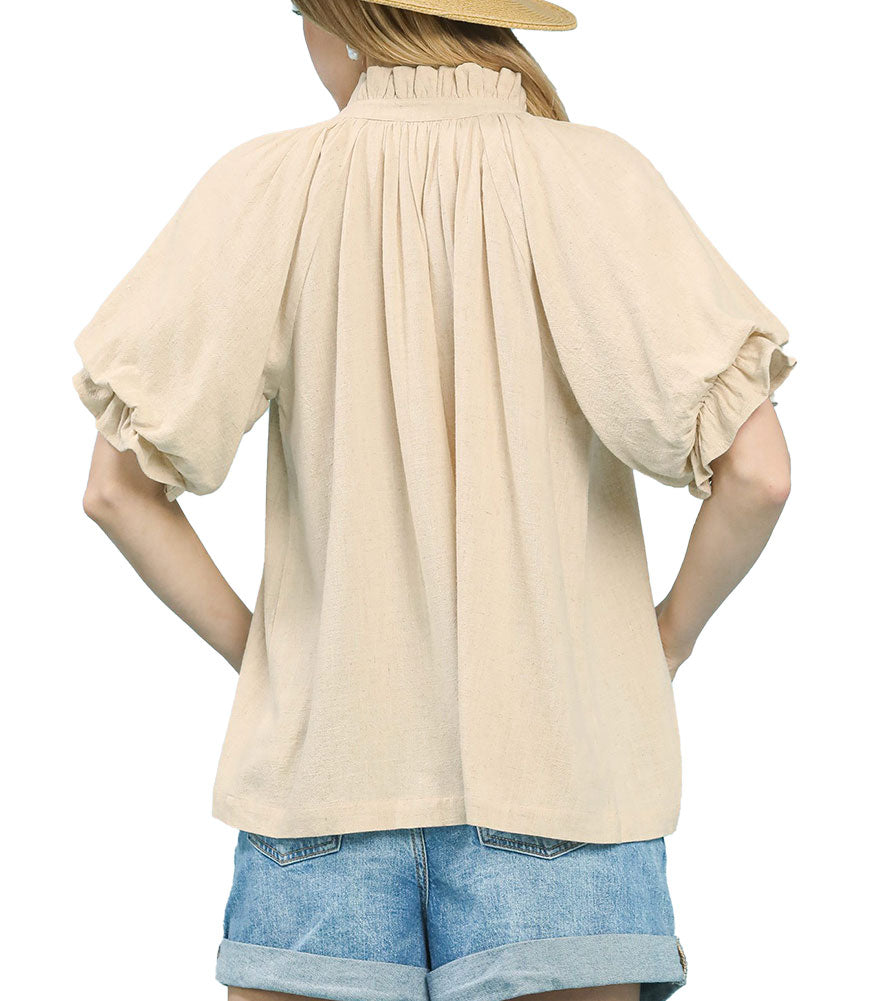 Umgee USA Linen V-Neck Flutter Sleeve Top