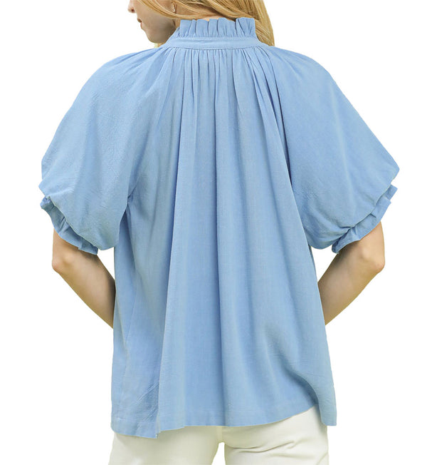 Umgee USA Linen V-Neck Flutter Sleeve Top