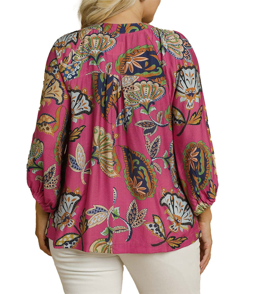 Umgee USA Boho Paisley Puff Sleeve Blouse