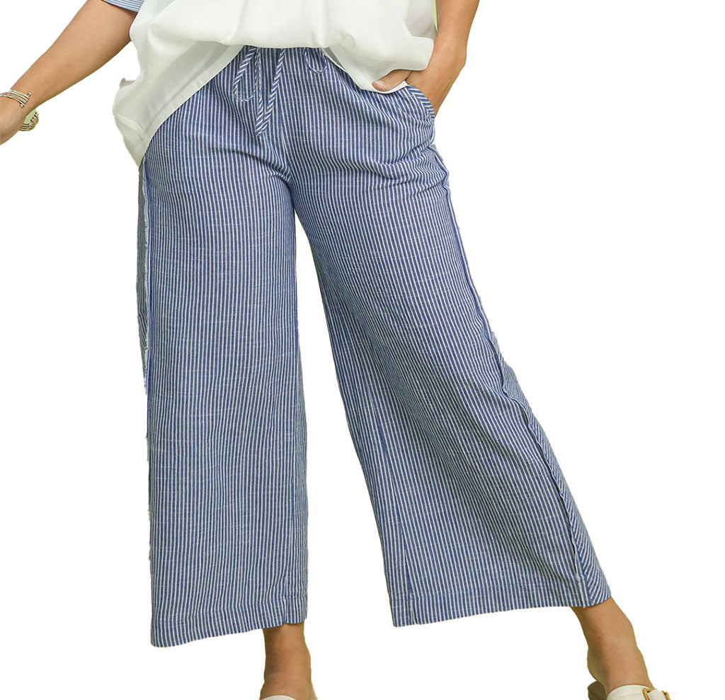 Umgee USA Linen Blend Striped Wide Leg Pants