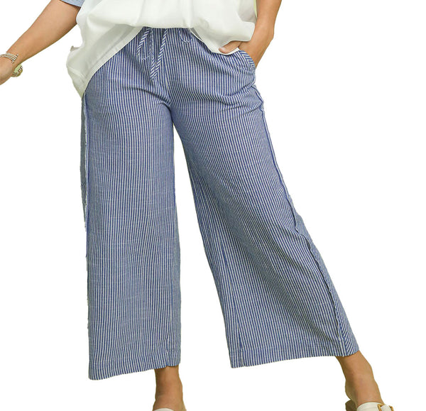 Umgee USA Linen Blend Striped Wide Leg Pants