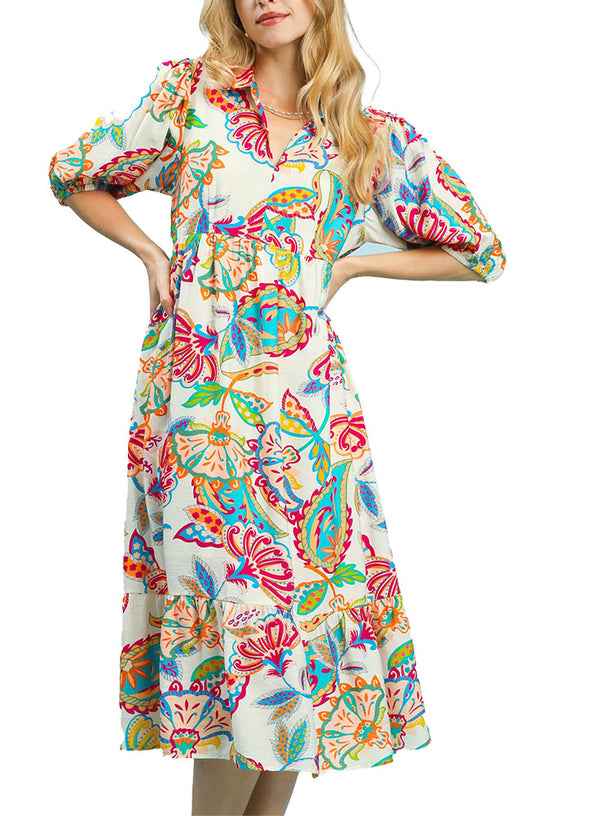 Umgee USA Mix Paisley Print Maxi Dress