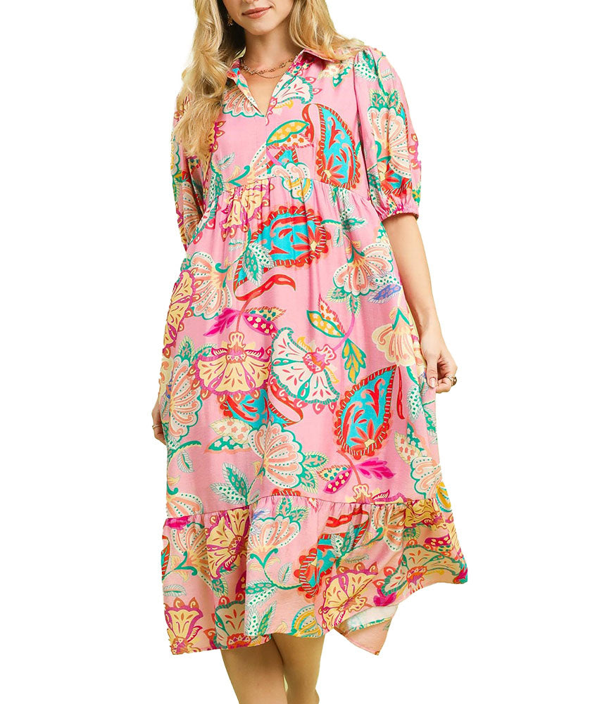 Umgee USA Mix Paisley Print Maxi Dress