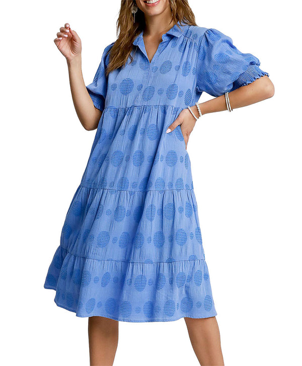 Umgee USA Swiss Dot Jacquard Tiered Maxi Dress