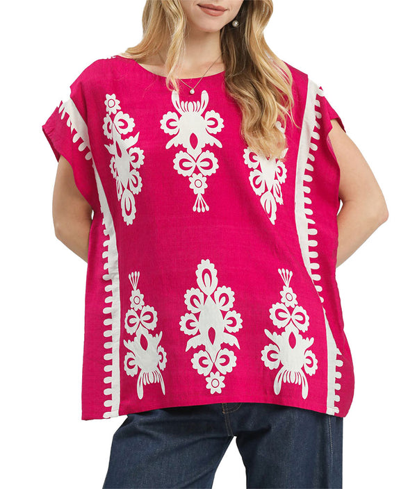 Umgee USA Border Poncho Style Top