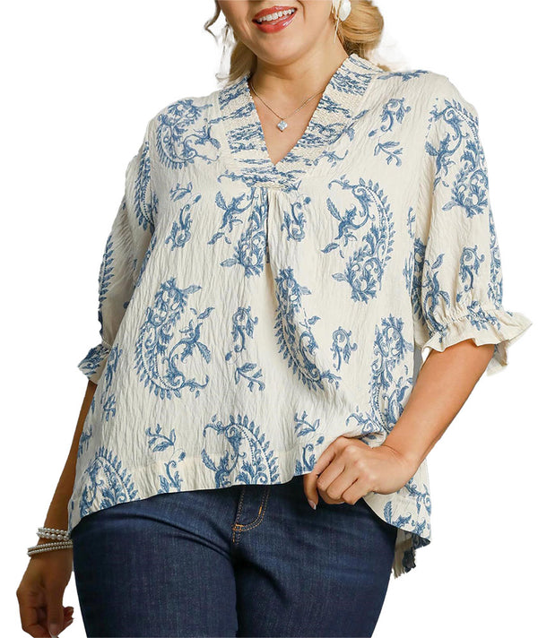 Umgee USA Paisley Print V-Neck Top