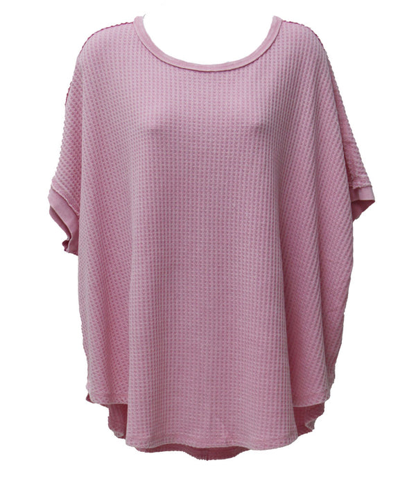 Easel Mineral Washed Thermal Knit Oversized Top