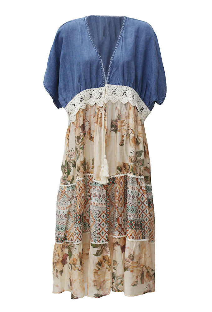 Easel Women's Denim Mix Lace Trim Kimono – Houser Shoes