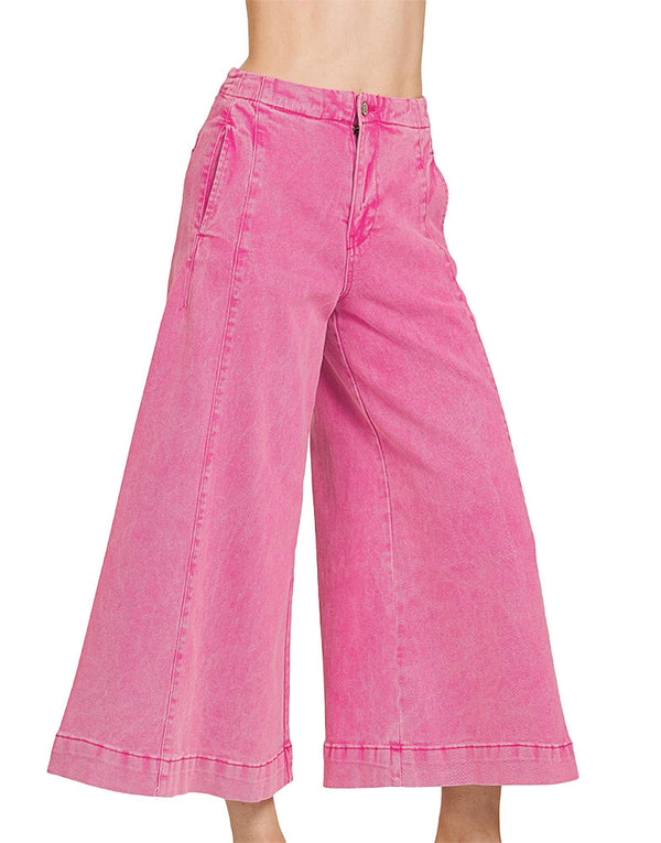 ZENANA High Rise Cropped Gaucho Denim