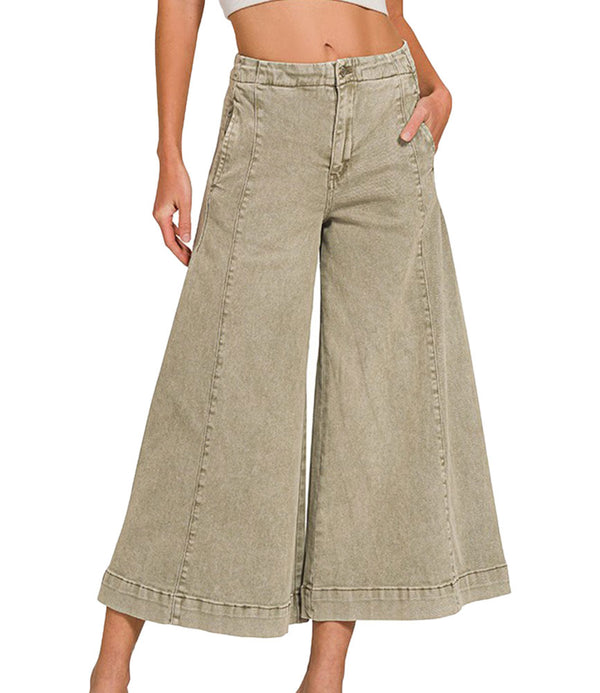 ZENANA High Rise Cropped Gaucho Denim