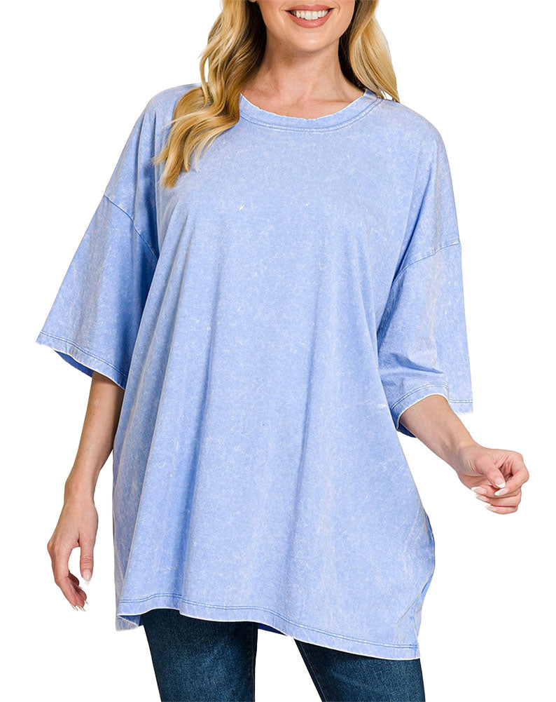 ZENANA Acid Wash Boyfriend Box T-Shirt – Houser Shoes