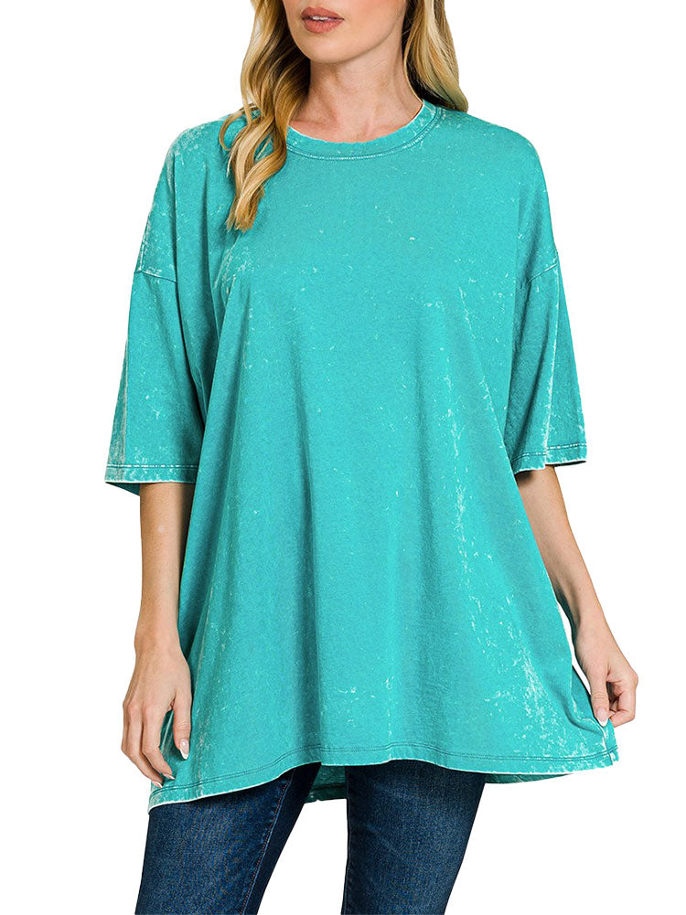 ZENANA Acid Wash Boyfriend Box T-Shirt – Houser Shoes