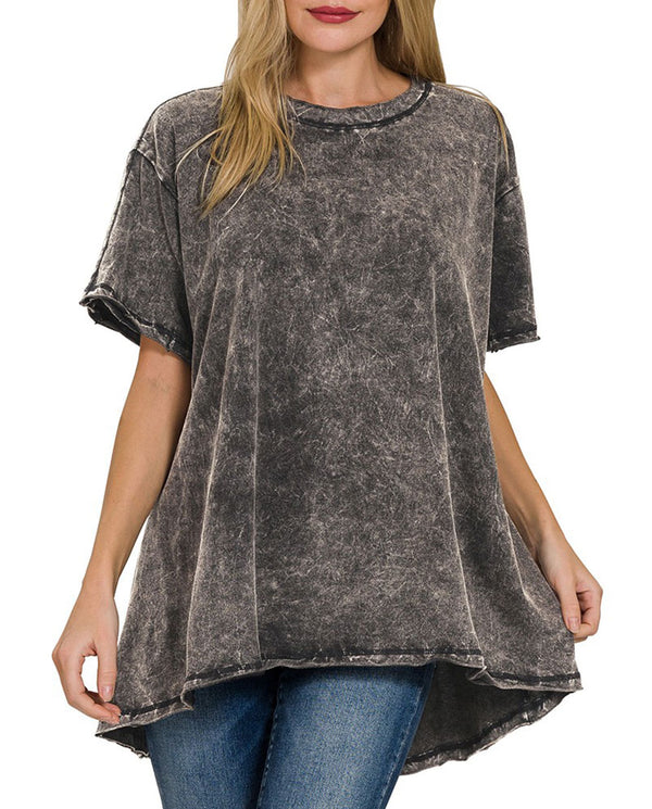ZENANA Crinkle Washed Cotton Drop Shoulder Oversized Top
