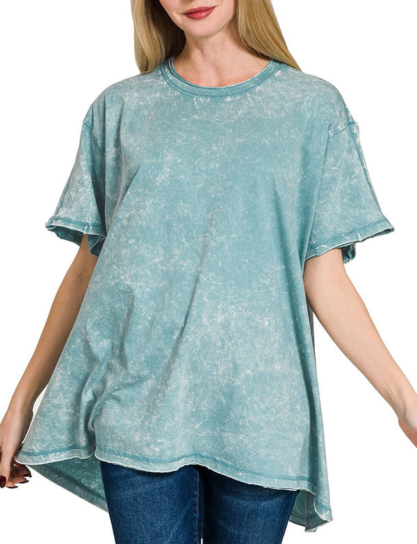 ZENANA Crinkle Washed Cotton Drop Shoulder Oversized Top