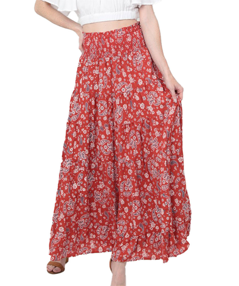 Angie Clothing Smocked Waist Tiered Maxi Skirt