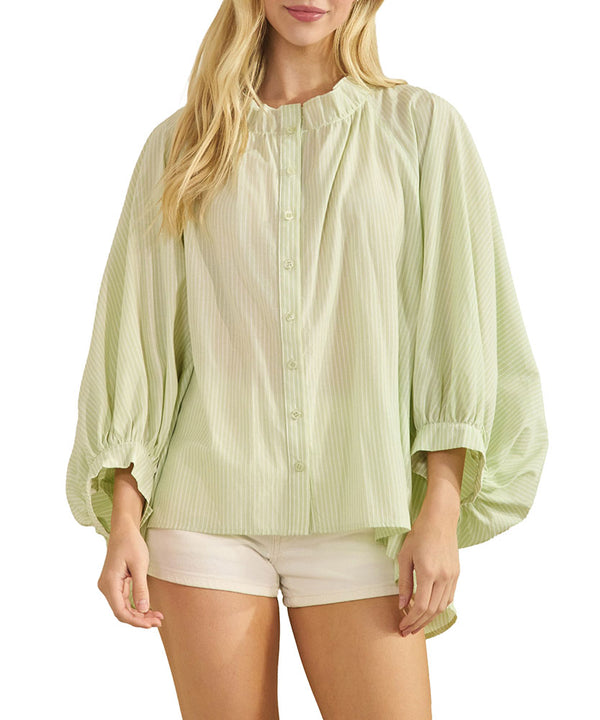 Lime 'N' Chili Pin Stripe Ruffle Blouse