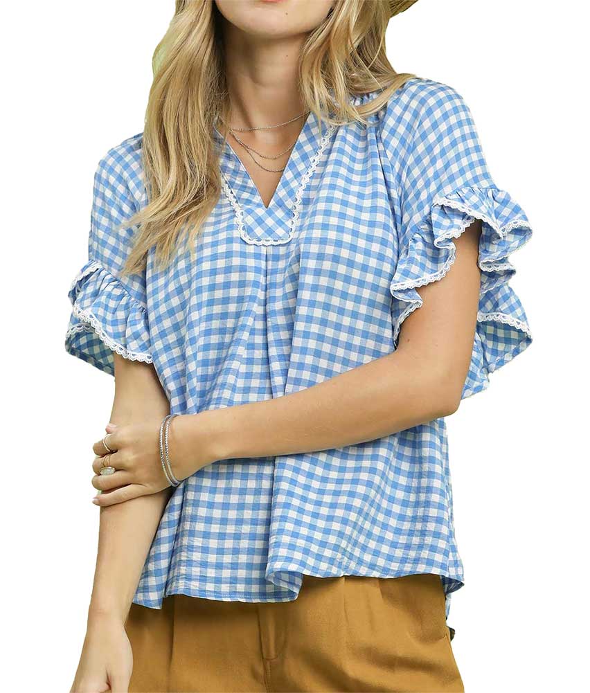 Umgee USA Gingham Ruffle Top